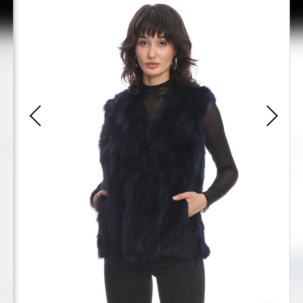 Black Real Rabbit Fur Sleevless Vest Size S